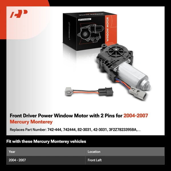 Front Driver Power Window Motor with 2 Pins for 2004-2007 Mercury Monterey