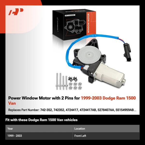 Power Window Motor with 2 Pins for 1999-2003 Dodge Ram 1500 Van