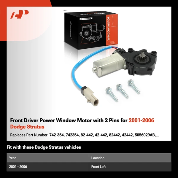 Front Driver Power Window Motor with 2 Pins for 2001-2006 Dodge Stratus