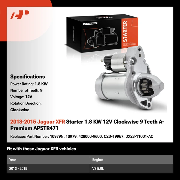 2013-2015 Jaguar XFR Starter 1.8 KW 12V Clockwise 9 Teeth A-Premium APSTR471
