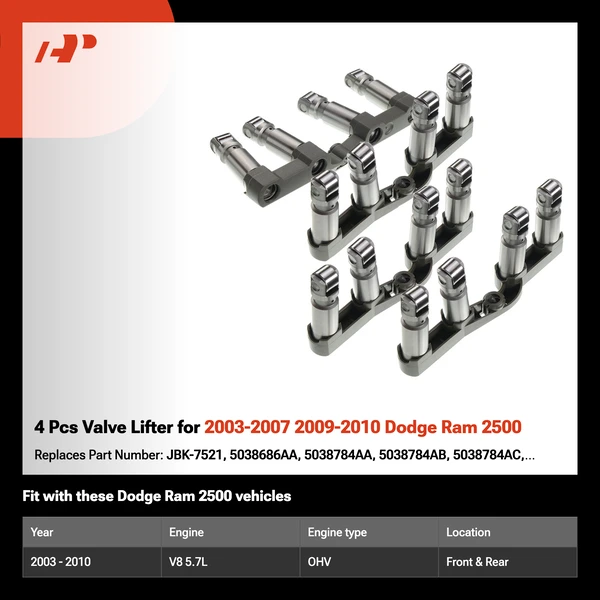 4 Pcs Valve Lifter for 2003-2007 2009-2010 Dodge Ram 2500