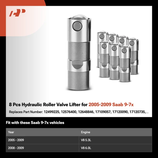 8 Pcs Hydraulic Roller Valve Lifter for 2005-2009 Saab 9-7x