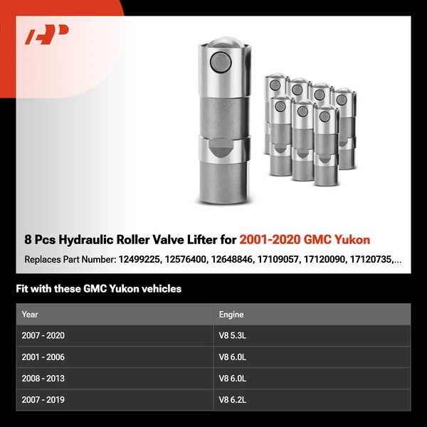 8 Pcs Hydraulic Roller Valve Lifter for 2001-2020 GMC Yukon