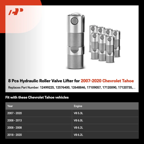 8 Pcs Hydraulic Roller Valve Lifter for 2007-2020 Chevrolet Tahoe