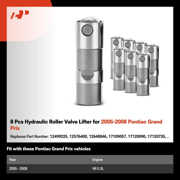 8 Pcs Hydraulic Roller Valve Lifter for 2005-2008 Pontiac Grand Prix