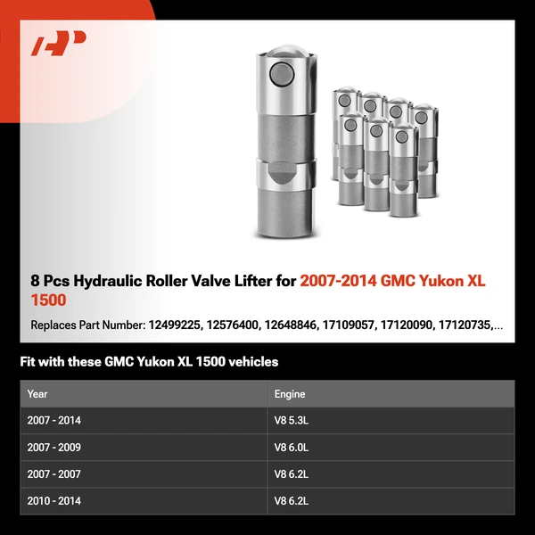 8 Pcs Hydraulic Roller Valve Lifter for 2007-2014 GMC Yukon XL 1500