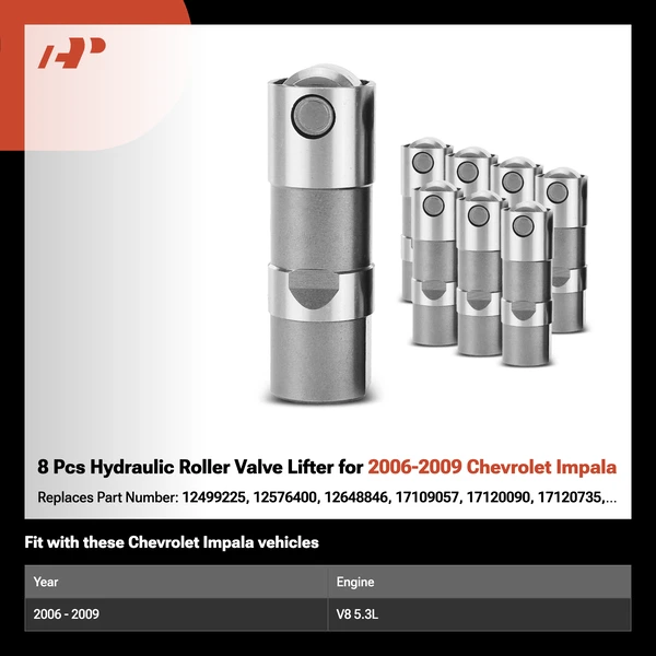 8 Pcs Hydraulic Roller Valve Lifter for 2006-2009 Chevrolet Impala