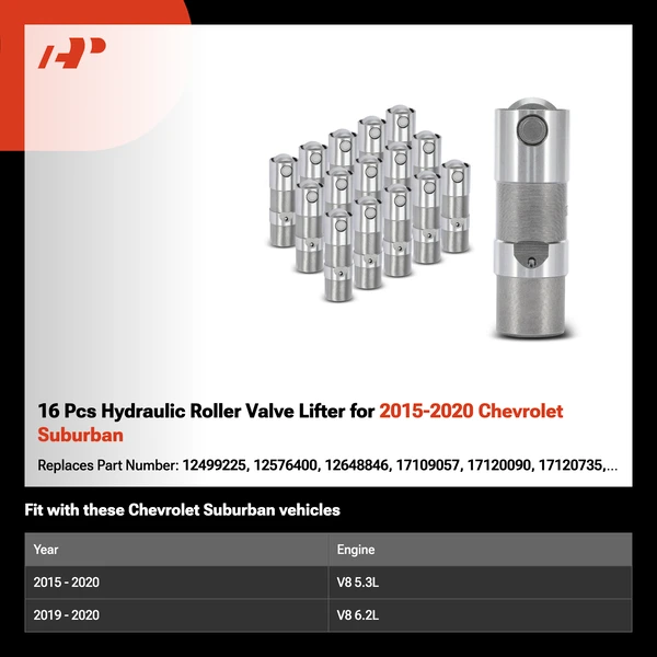 16 Pcs Hydraulic Roller Valve Lifter for 2015-2020 Chevrolet Suburban