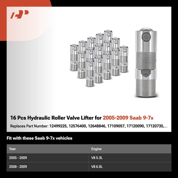 16 Pcs Hydraulic Roller Valve Lifter for 2005-2009 Saab 9-7x