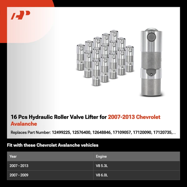 16 Pcs Hydraulic Roller Valve Lifter for 2007-2013 Chevrolet Avalanche
