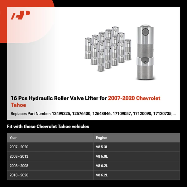 16 Pcs Hydraulic Roller Valve Lifter for 2007-2020 Chevrolet Tahoe