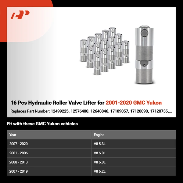 16 Pcs Hydraulic Roller Valve Lifter for 2001-2020 GMC Yukon