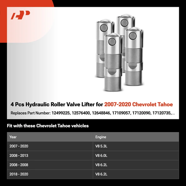 4 Pcs Hydraulic Roller Valve Lifter for 2007-2020 Chevrolet Tahoe