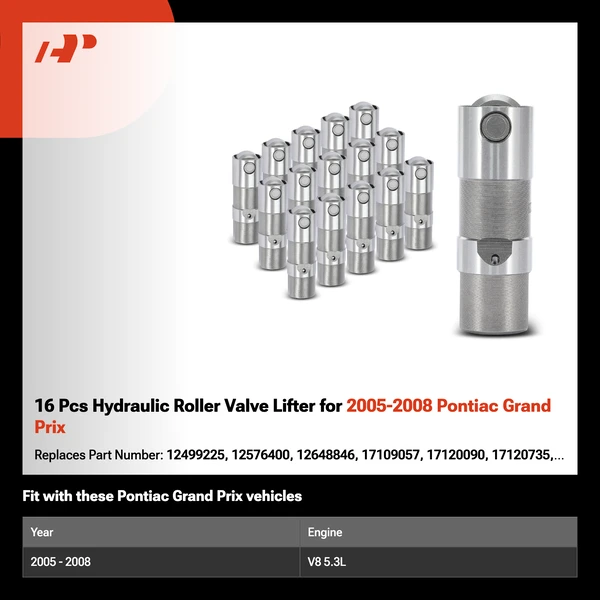 16 Pcs Hydraulic Roller Valve Lifter for 2005-2008 Pontiac Grand Prix