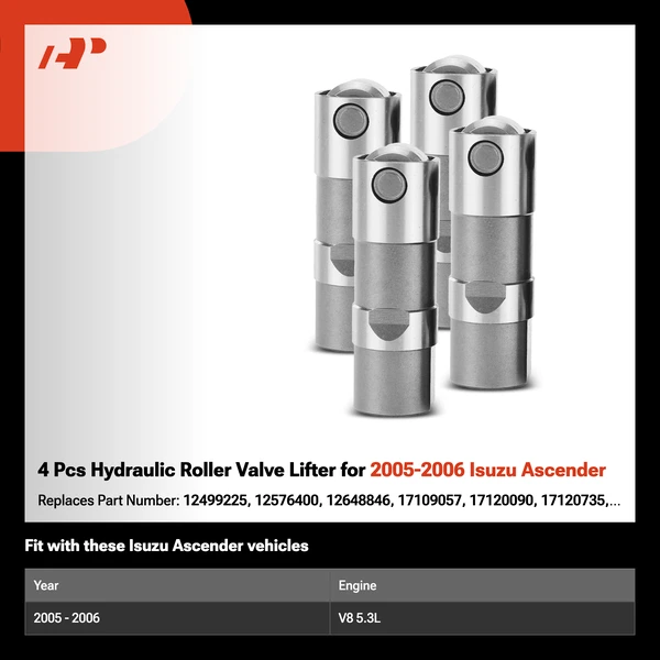 4 Pcs Hydraulic Roller Valve Lifter for 2005-2006 Isuzu Ascender