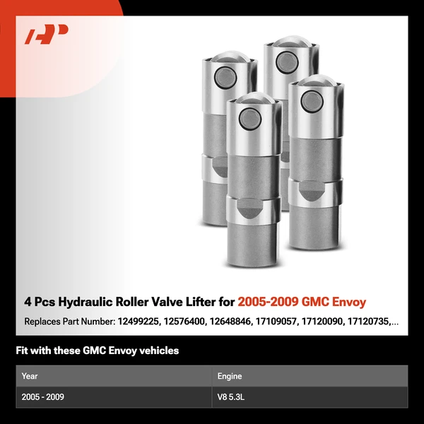 4 Pcs Hydraulic Roller Valve Lifter for 2005-2009 GMC Envoy