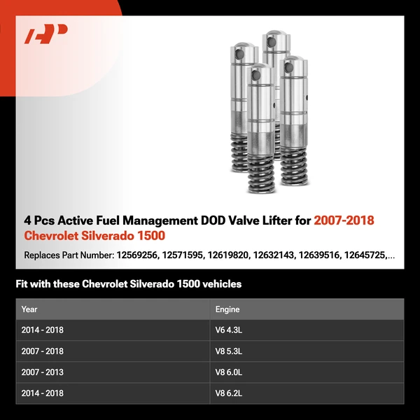 4 Pcs Active Fuel Management DOD Valve Lifter for 2007-2018 Chevrolet Silverado 1500