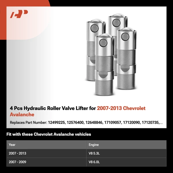 4 Pcs Hydraulic Roller Valve Lifter for 2007-2013 Chevrolet Avalanche