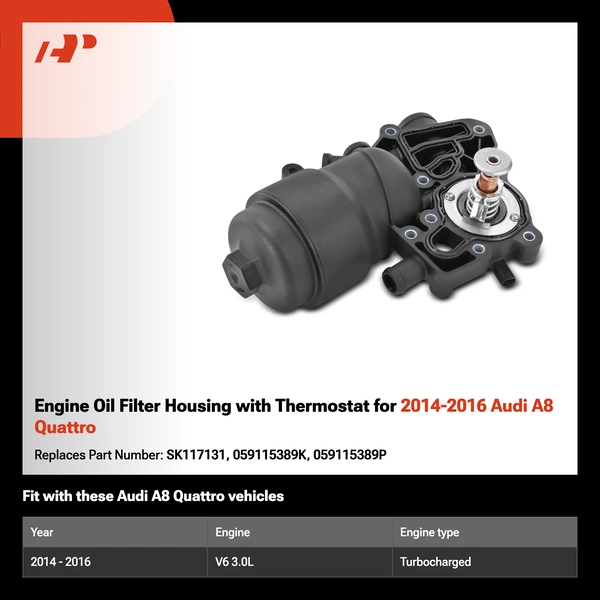 Engine Oil Filter Housing with Thermostat for 2014-2016 Audi A8 Quattro