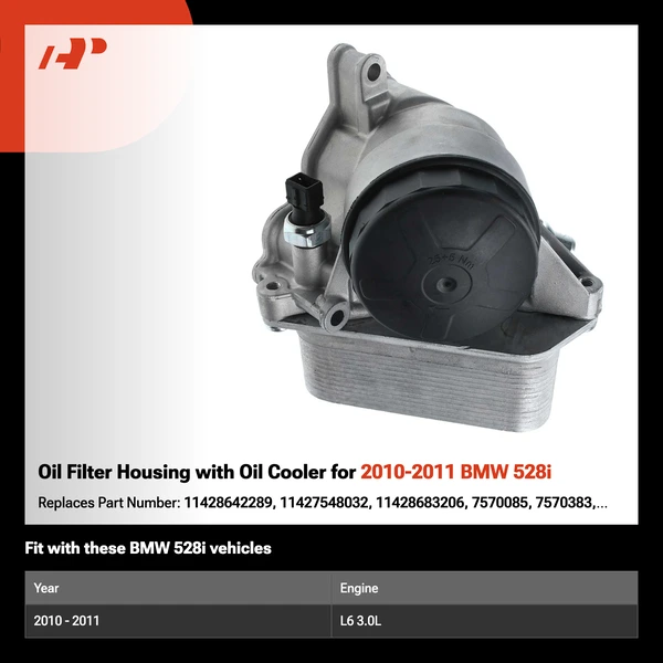 Oil Filter Housing with Oil Cooler for 2010-2011 BMW 528i