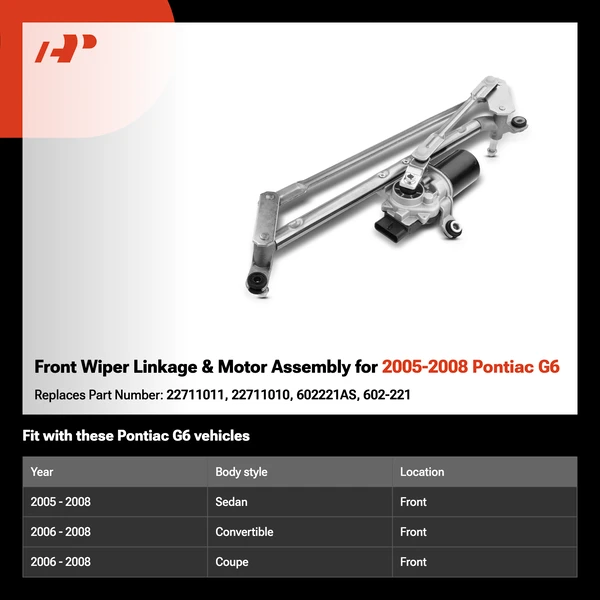 Front Wiper Linkage & Motor Assembly for 2005-2008 Pontiac G6