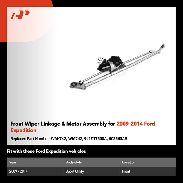 Front Wiper Linkage & Motor Assembly for 2009-2014 Ford Expedition