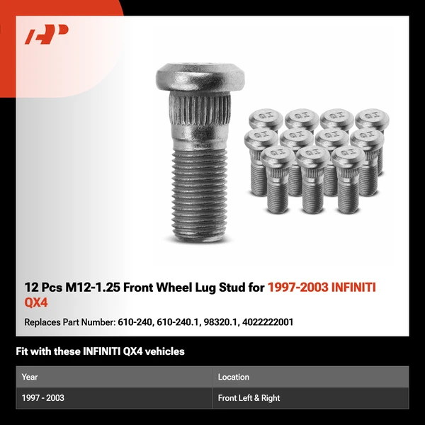 12 Pcs M12-1.25 Front Wheel Lug Stud for 1997-2003 INFINITI QX4