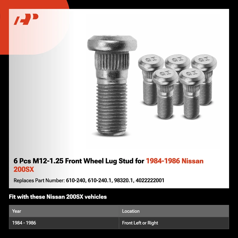 6 Pcs M12-1.25 Front Wheel Lug Stud for 1984-1986 Nissan 200SX