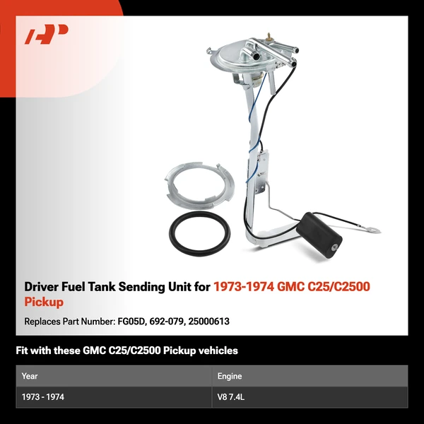 Driver Fuel Tank Sending Unit for 1973-1974 GMC C25/C2500 Pickup