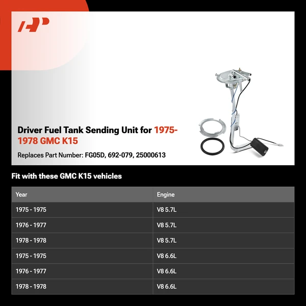 Driver Fuel Tank Sending Unit for 1975-1978 GMC K15