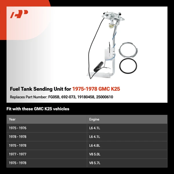 Fuel Tank Sending Unit for 1975-1978 GMC K25