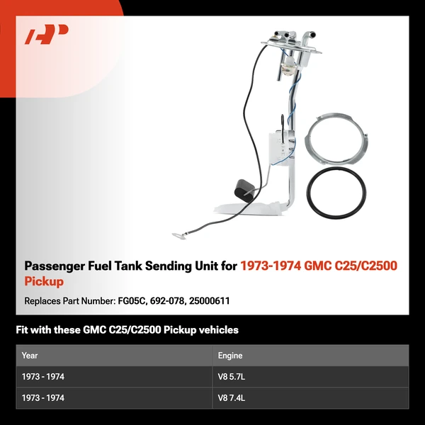 Passenger Fuel Tank Sending Unit for 1973-1974 GMC C25/C2500 Pickup