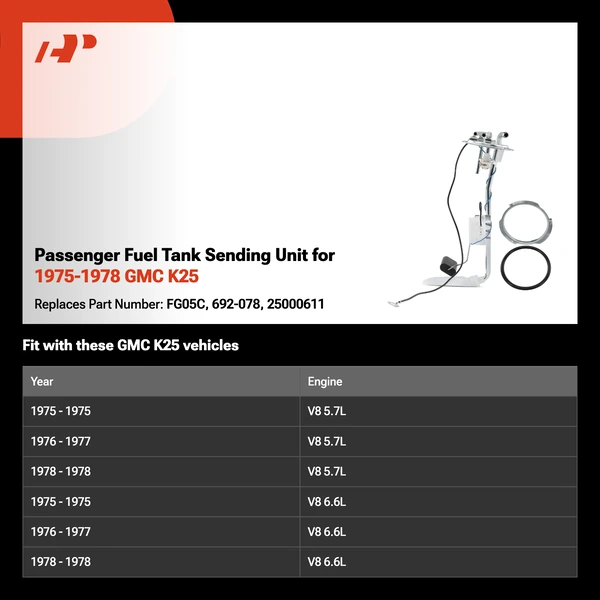 Passenger Fuel Tank Sending Unit for 1975-1978 GMC K25