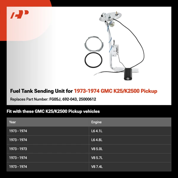 Fuel Tank Sending Unit for 1973-1974 GMC K25/K2500 Pickup