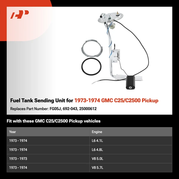 Fuel Tank Sending Unit for 1973-1974 GMC C25/C2500 Pickup