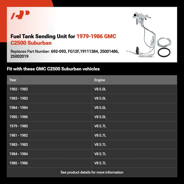 Fuel Tank Sending Unit for 1979-1986 GMC C2500 Suburban