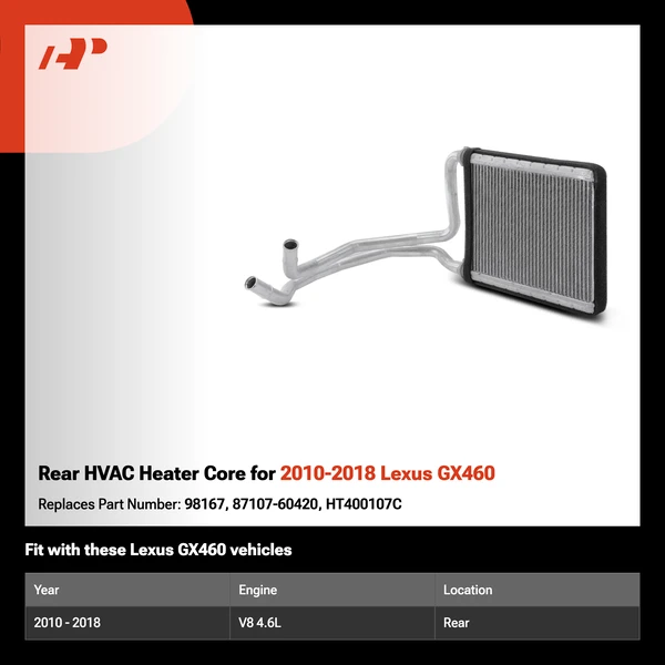 Rear HVAC Heater Core for 2010-2018 Lexus GX460