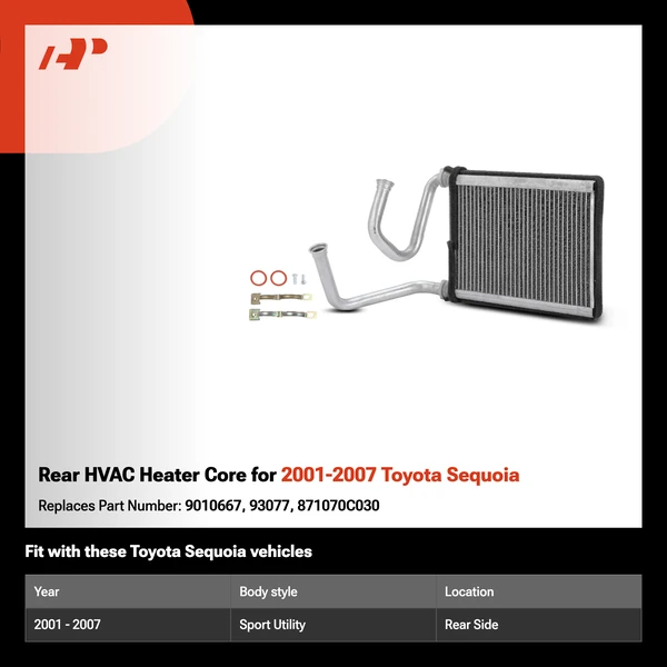 Rear HVAC Heater Core for 2001-2007 Toyota Sequoia