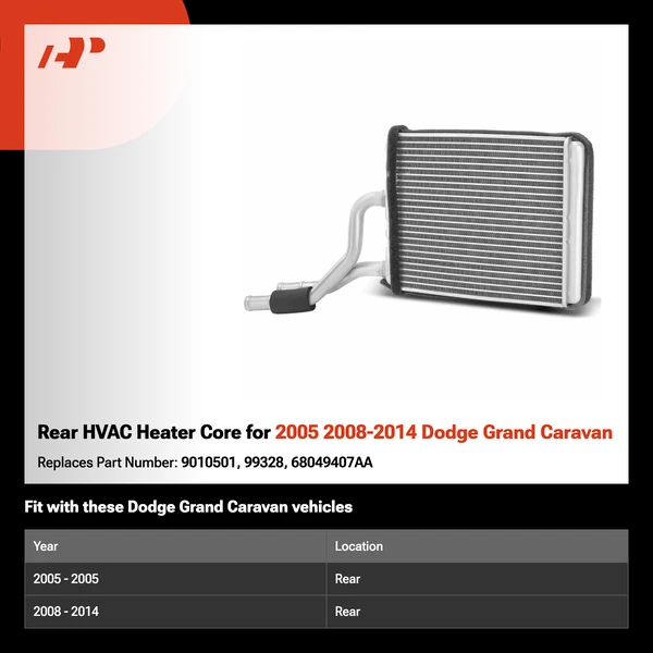 Rear HVAC Heater Core for 2005 2008-2014 Dodge Grand Caravan