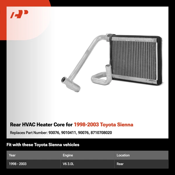 Rear HVAC Heater Core for 1998-2003 Toyota Sienna