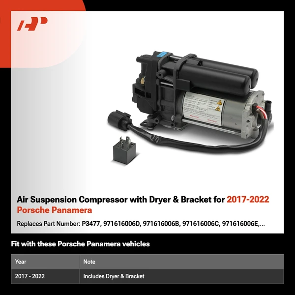 Air Suspension Compressor with Dryer & Bracket for 2017-2022 Porsche Panamera