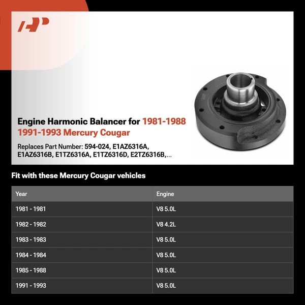 Engine Harmonic Balancer for 1981-1988 1991-1993 Mercury Cougar