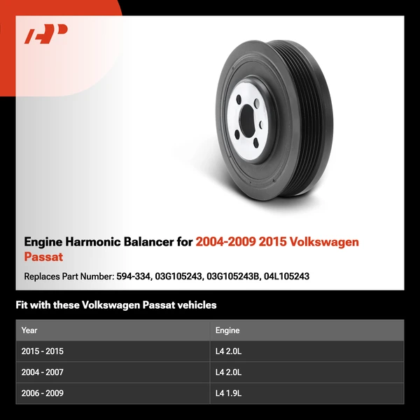 Engine Harmonic Balancer for 2004-2009 2015 Volkswagen Passat