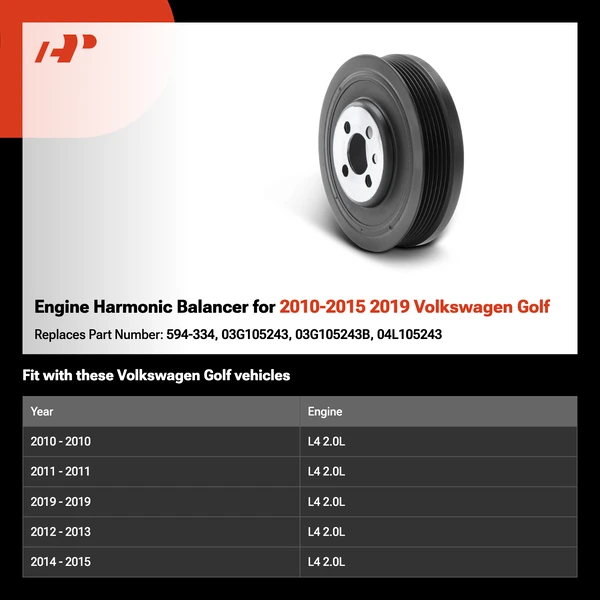 Engine Harmonic Balancer for 2010-2015 2019 Volkswagen Golf