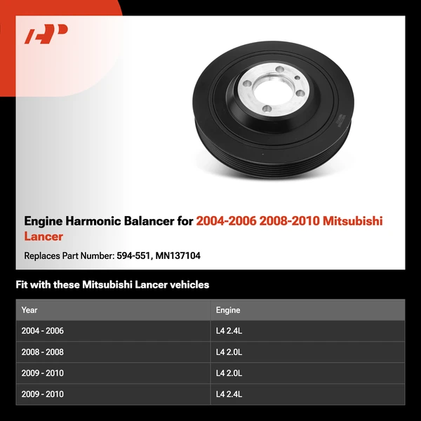 Engine Harmonic Balancer for 2004-2006 2008-2010 Mitsubishi Lancer