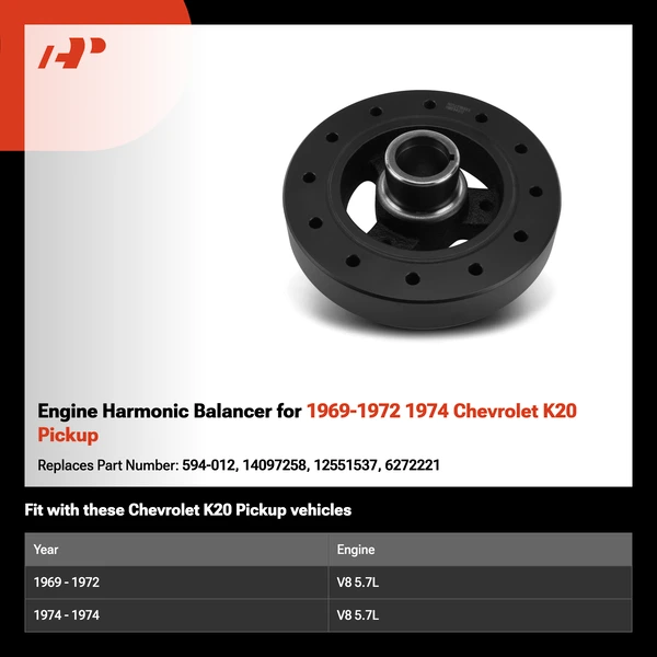 Engine Harmonic Balancer for 1969-1972 1974 Chevrolet K20 Pickup