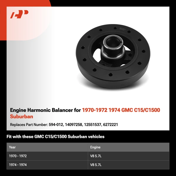 Engine Harmonic Balancer for 1970-1972 1974 GMC C15/C1500 Suburban
