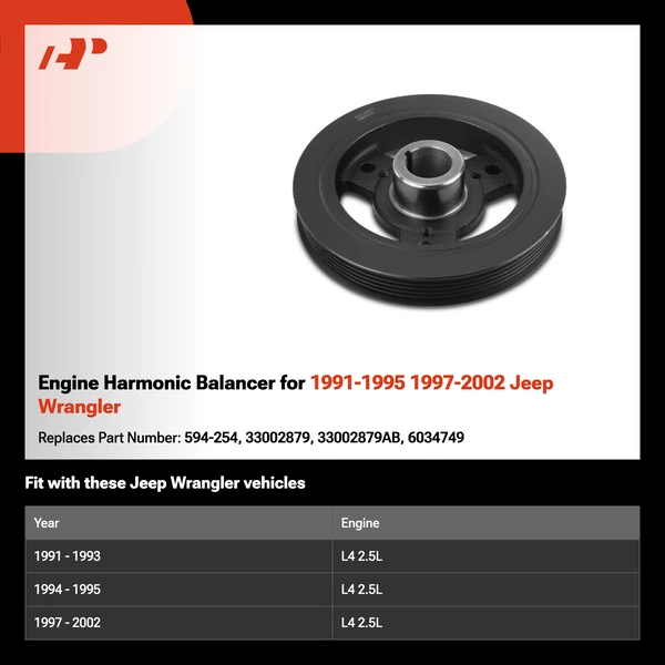 Engine Harmonic Balancer for 1991-1995 1997-2002 Jeep Wrangler