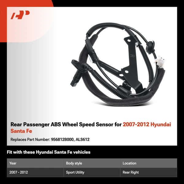 Rear Passenger ABS Wheel Speed Sensor for 2007-2012 Hyundai Santa Fe