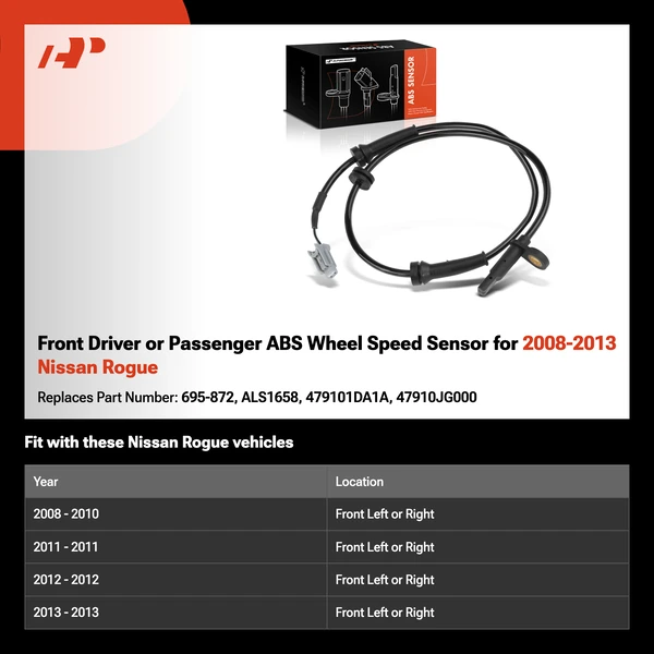 Front Driver or Passenger ABS Wheel Speed Sensor for 2008-2013 Nissan Rogue